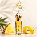 Fresh 6ml attar with gold cap, pineapple and lemon peel, with the MHAK Store logo